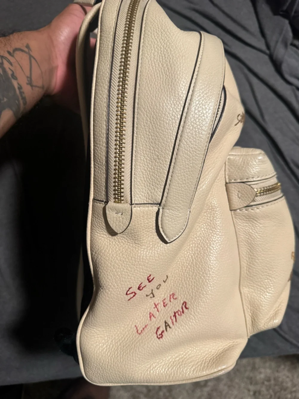 Coach Cream Leather Backpack with Multicolor Handwritten Accents - Picture 5 of 10
